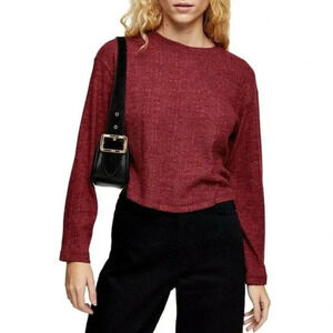 TOPSHOP Split Back Cut & Sew Sweater Rust Long Sleeve Top Casual Ribbed Size 14